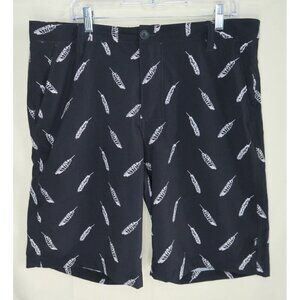 Vintage No Fear High Stretch Leaf Print Microfiber Golf Shorts Black Men's Sz 36